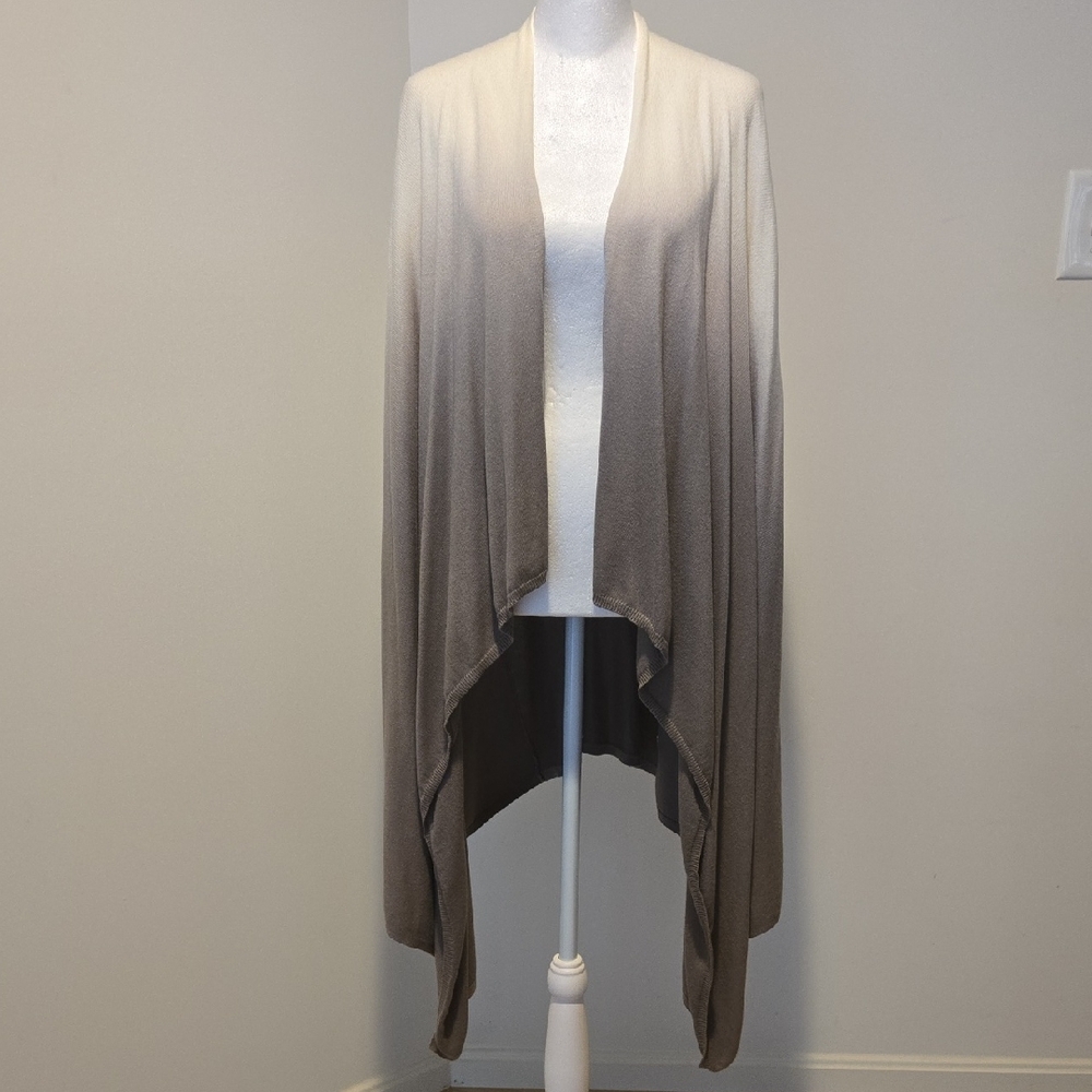 New York & Company Cream to Brown Ombre Open-Front Poncho